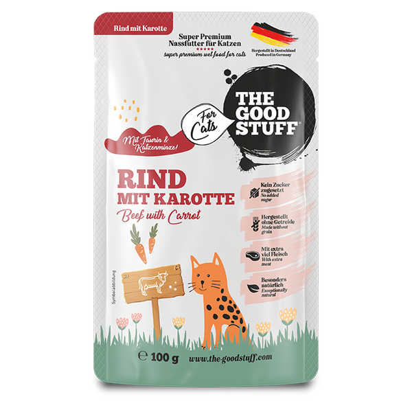 Katzenfutter POUCHES 100g RIND — Rind mit Karotte - Pouch